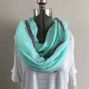Teal Infinity Scarf with Southwest Embroidery